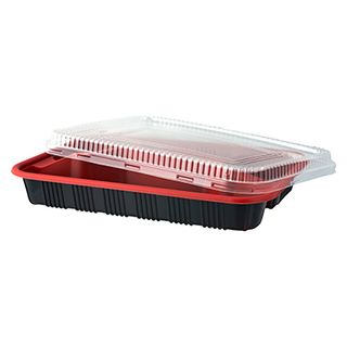 Mikroform 4-fack 990ml med lock Röd/Svart 200-p